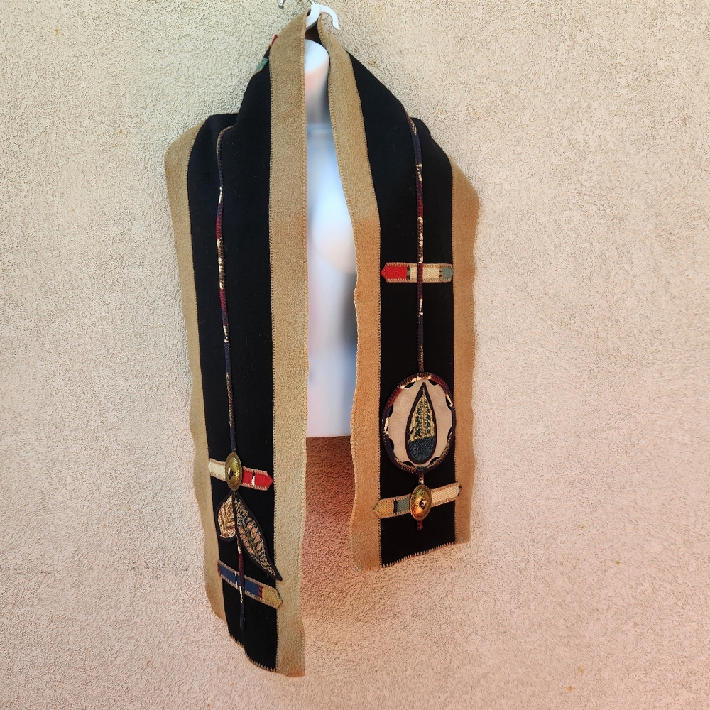 Vintage COLORATURA Scarf Black Southwestern Made USA Wool Mohair 90s